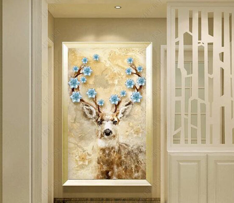 3D Flower Deer WC290 Wall Murals Wallpaper AJ Wallpaper 2 