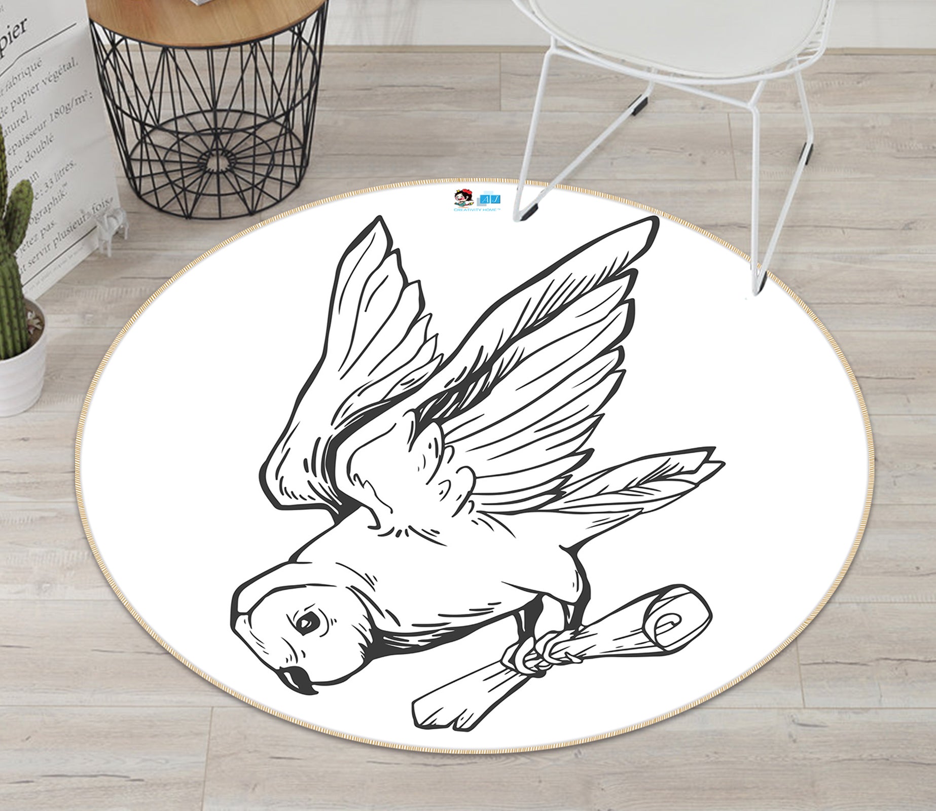 3D Black White Bird 72124 Round Non Slip Rug Mat