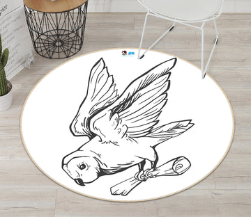3D Black White Bird 72124 Round Non Slip Rug Mat