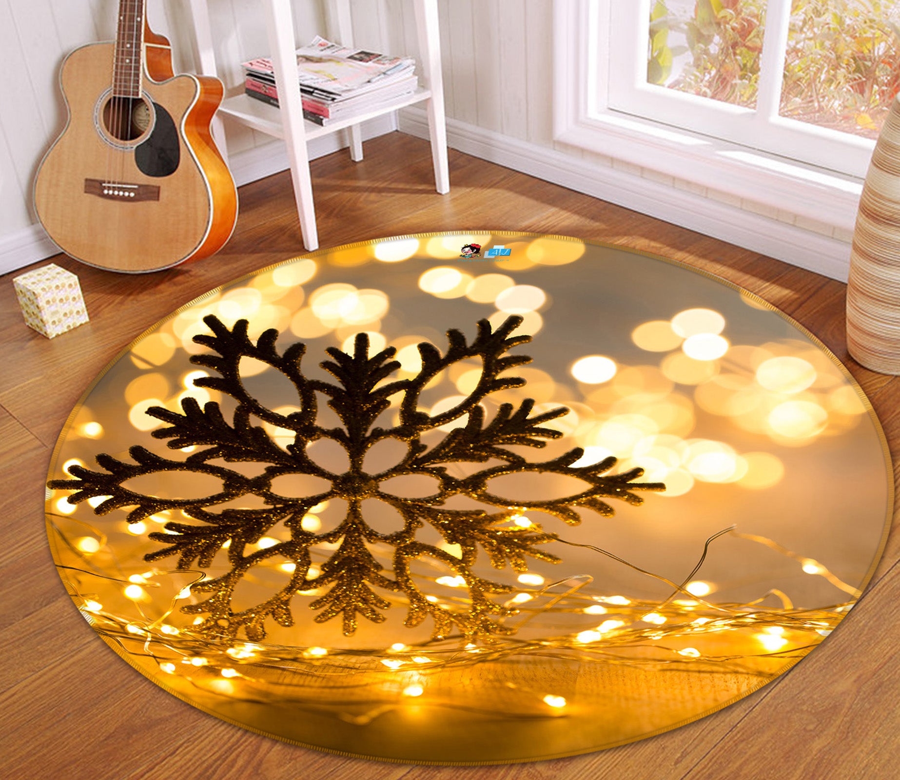 3D Snowflake 54103 Christmas Round Non Slip Rug Mat Xmas