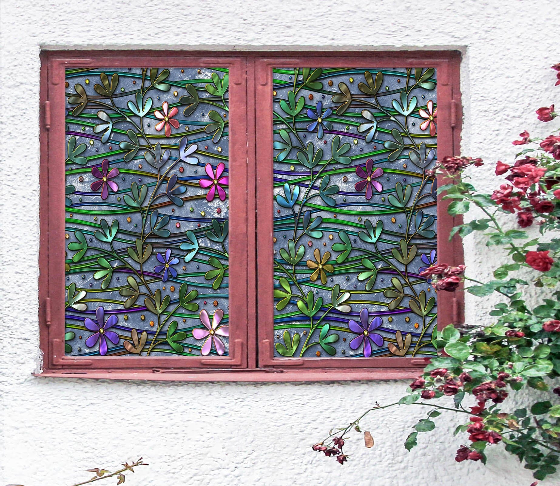 3D Colored Flower 446 Window Film Print Sticker Cling Stained Glass UV Block Wallpaper AJ Wallpaper 2 