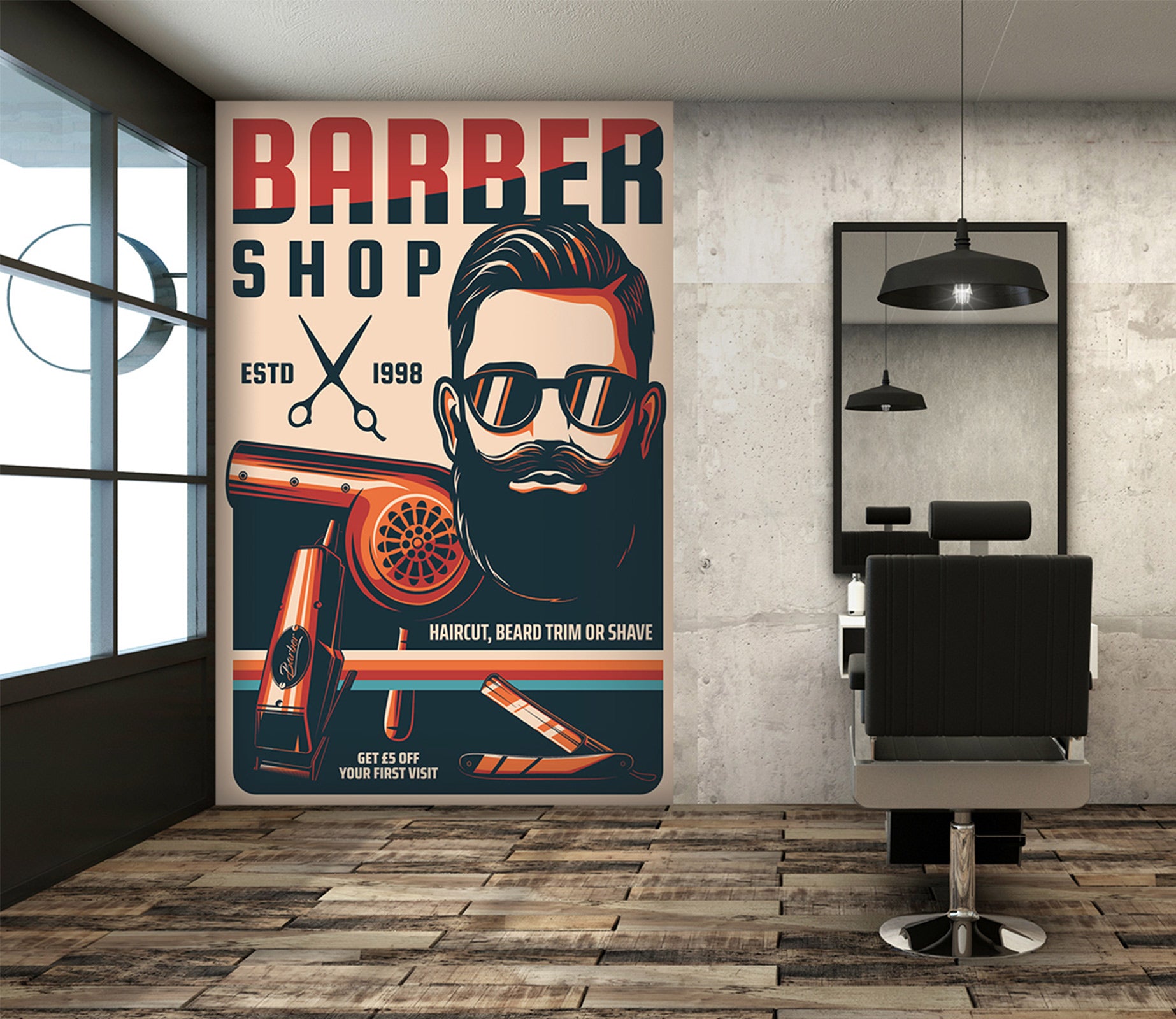 3D Hair Dryer Scissors Barber 115230 Barber Shop Wall Murals