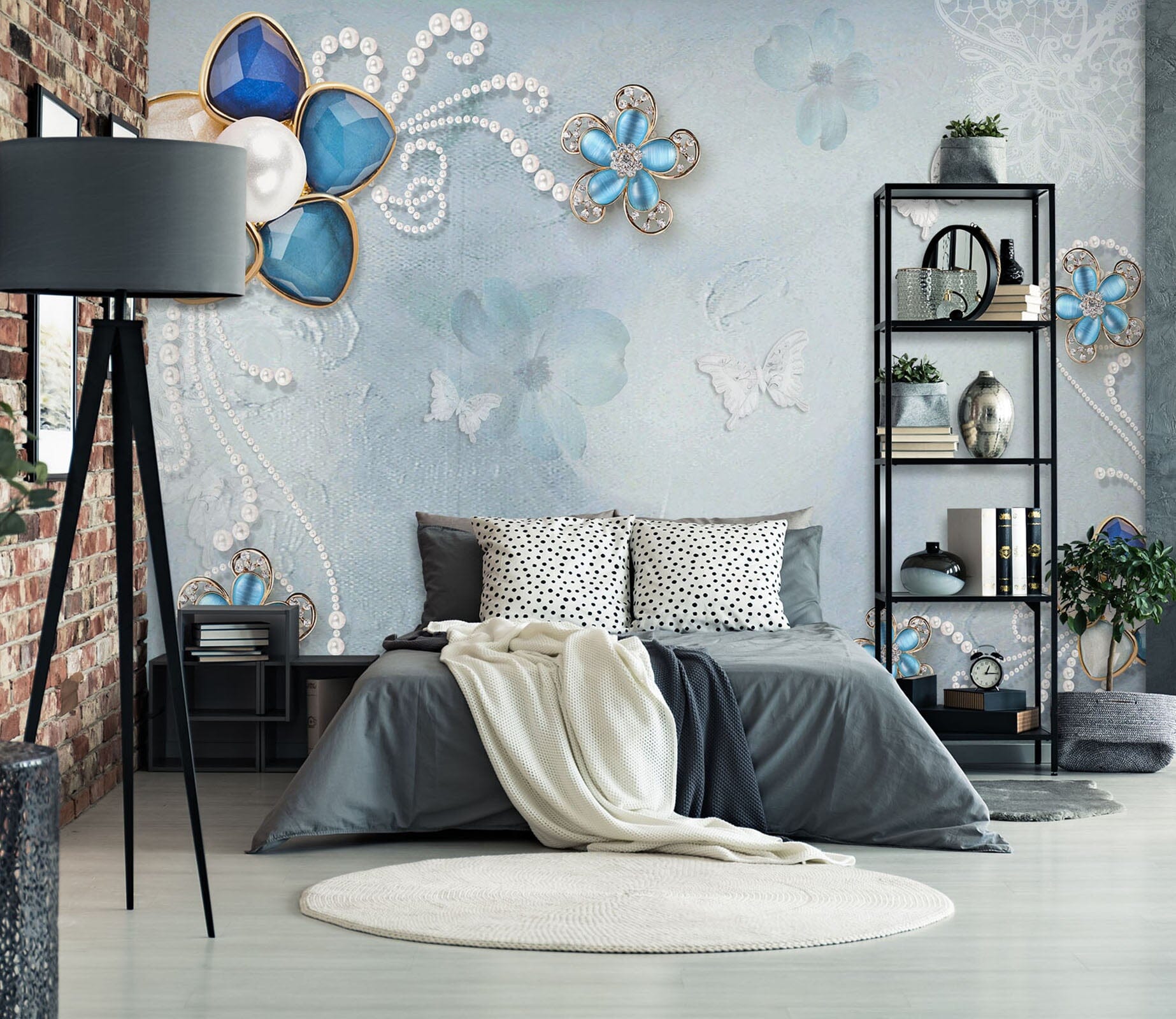 3D Blue Flowers 1459 Wall Murals Wallpaper AJ Wallpaper 2 