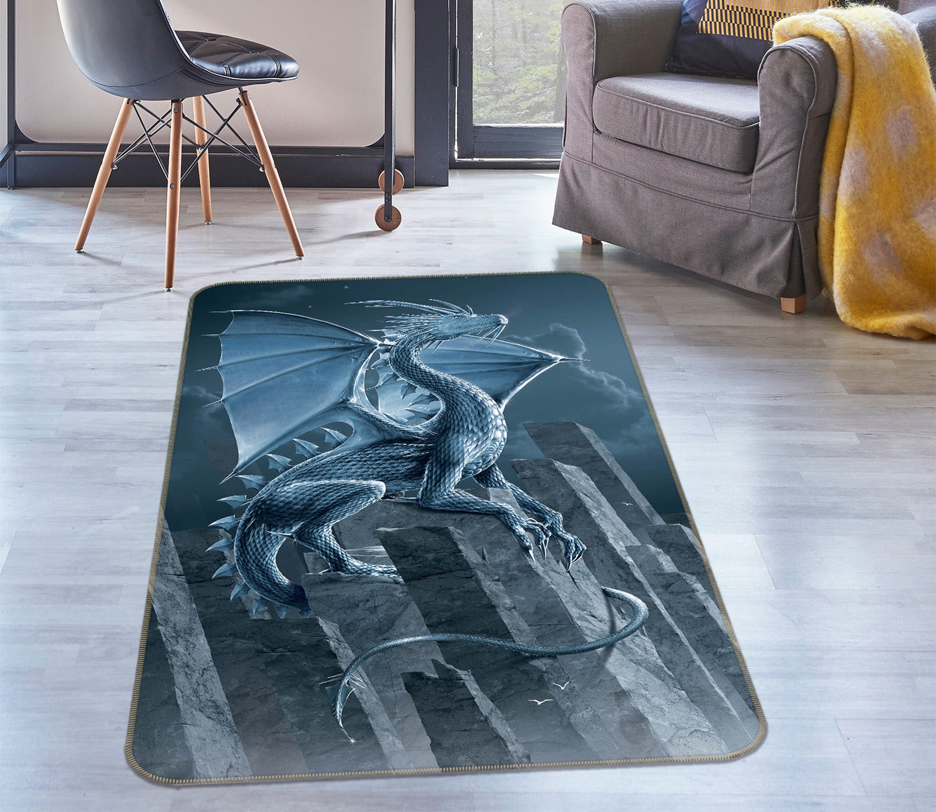 3D Silver Dragon 84256 Vincent Hie Rug Non Slip Rug Mat