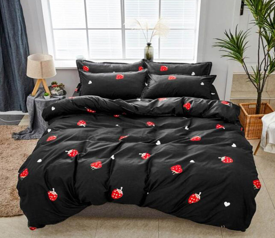 3D Black Background Strawberry 7139 Bed Pillowcases Quilt
