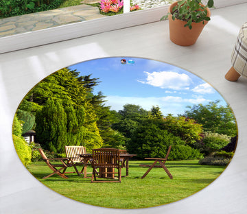 3D Woods Grass Tables Chairs 80250 Round Non Slip Rug Mat