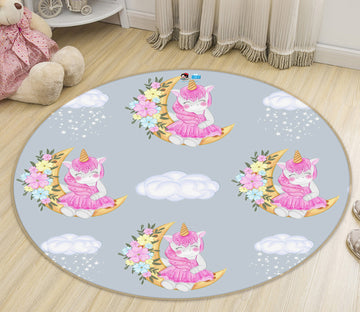 3D Flower Moon Unicorn 75078 Round Non Slip Rug Mat