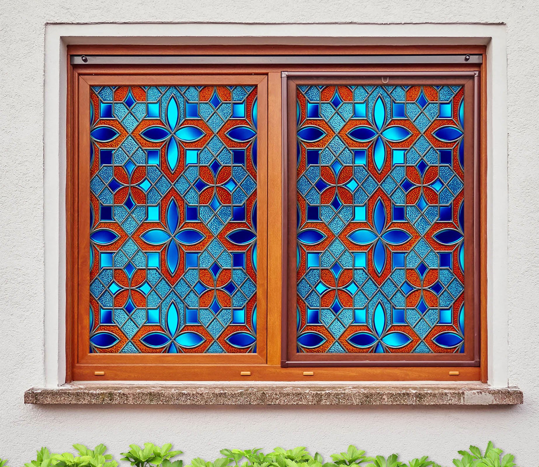 3D Blue Lace 201 Window Film Print Sticker Cling Stained Glass UV Block