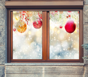 3D Golden Red Ball 42143 Christmas Window Film Print Sticker Cling Stained Glass Xmas