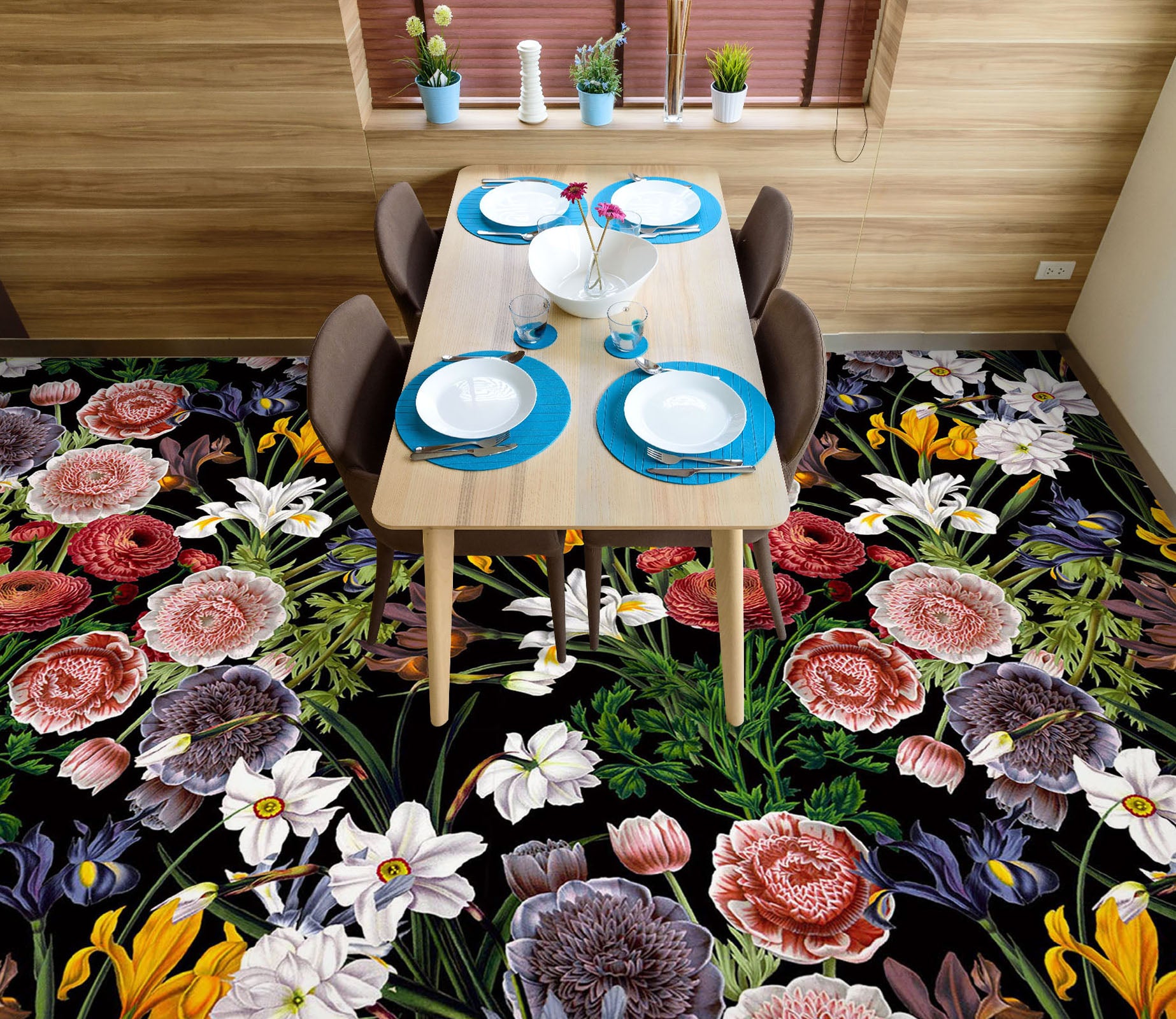 3D Color Brown Flower Bird 99191 Uta Naumann Floor Mural