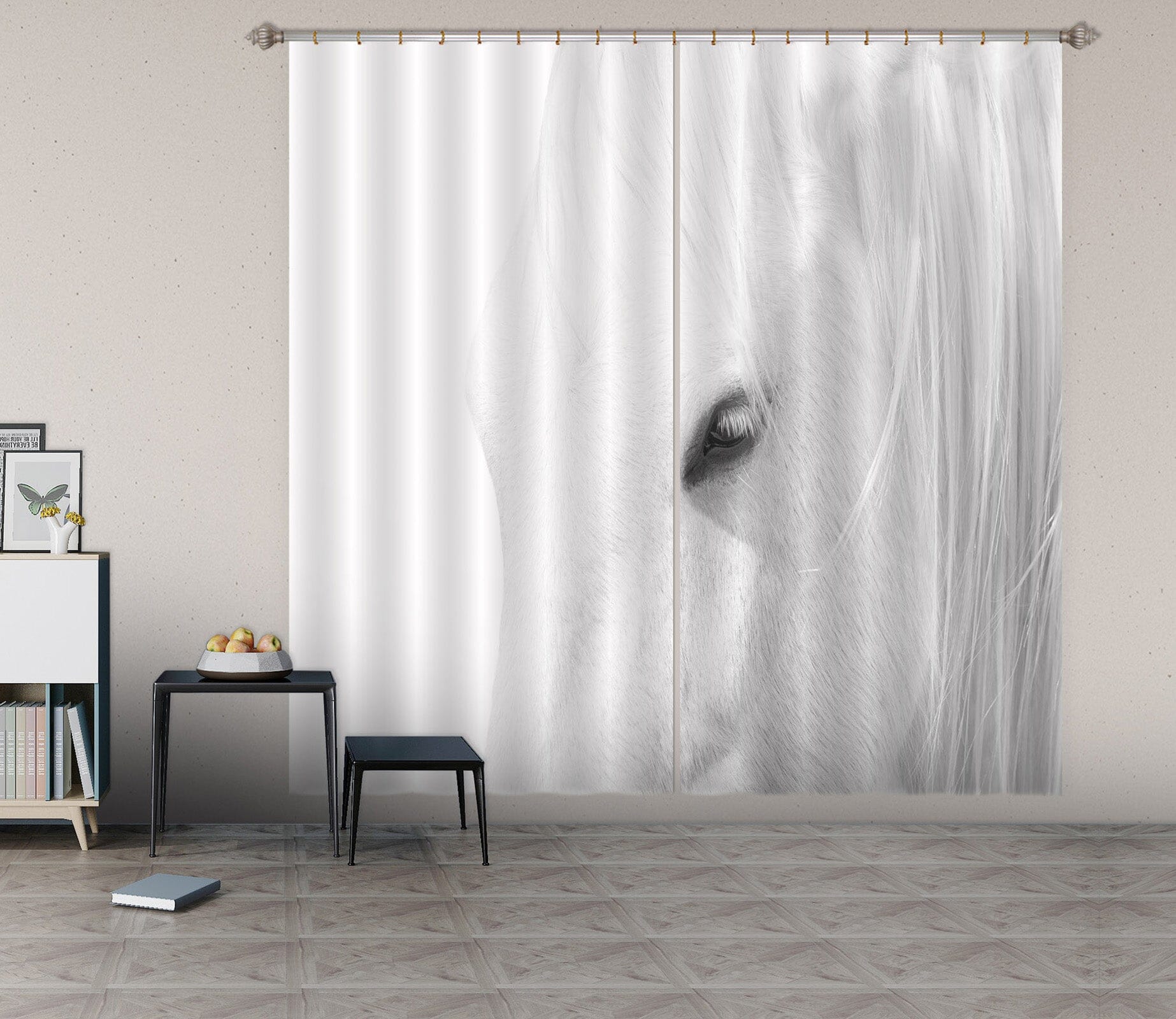 3D White Horse 185 Marco Carmassi Curtain Curtains Drapes Curtains AJ Creativity Home 