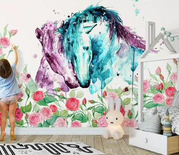 3D Horse Flower 1427 Wall Murals Wallpaper AJ Wallpaper 2 