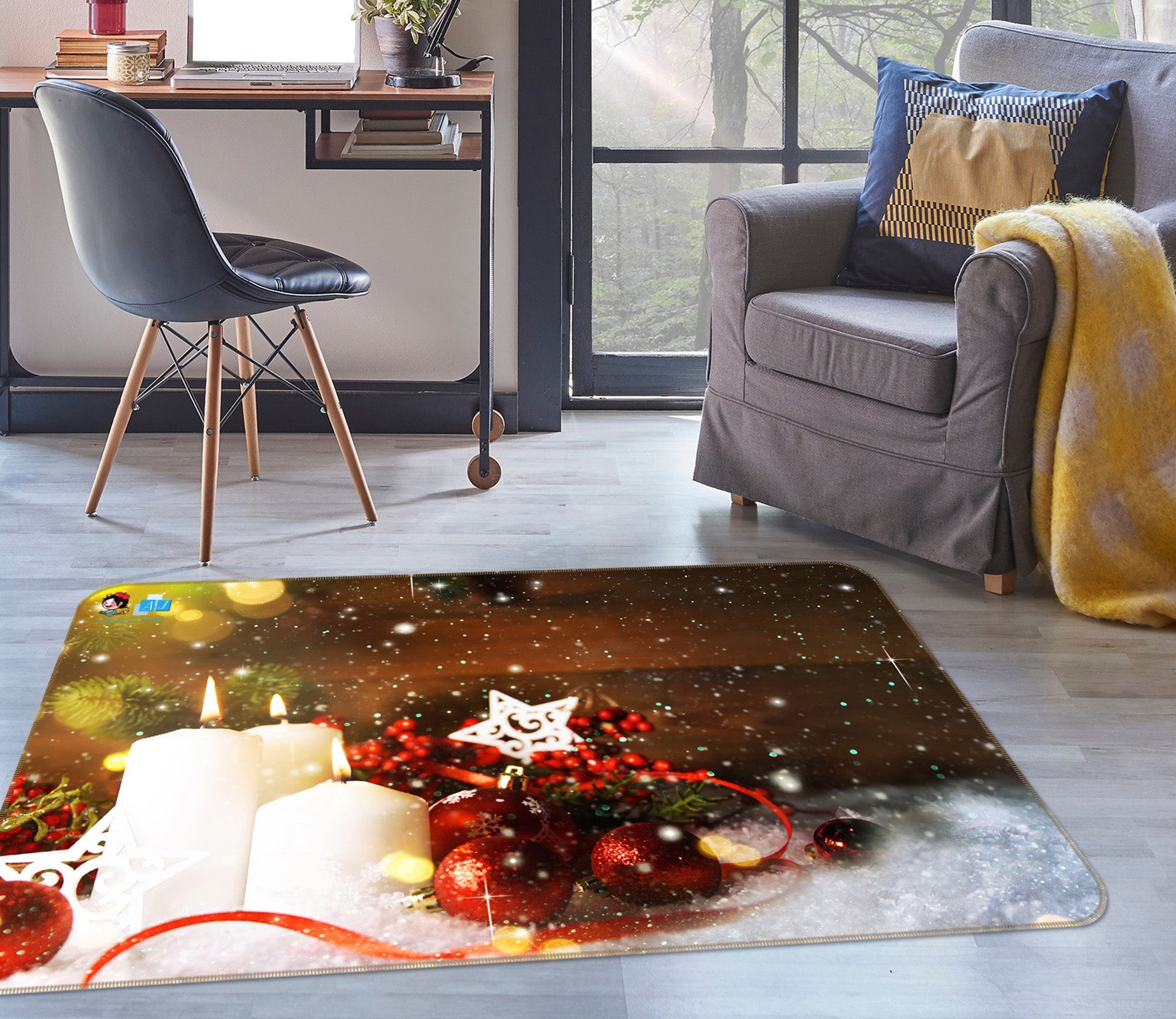 3D White Candle 55087 Christmas Non Slip Rug Mat Xmas