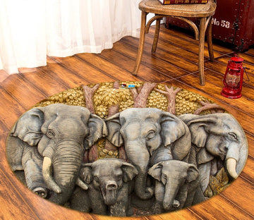 3D Elephant Statue 80252 Round Non Slip Rug Mat