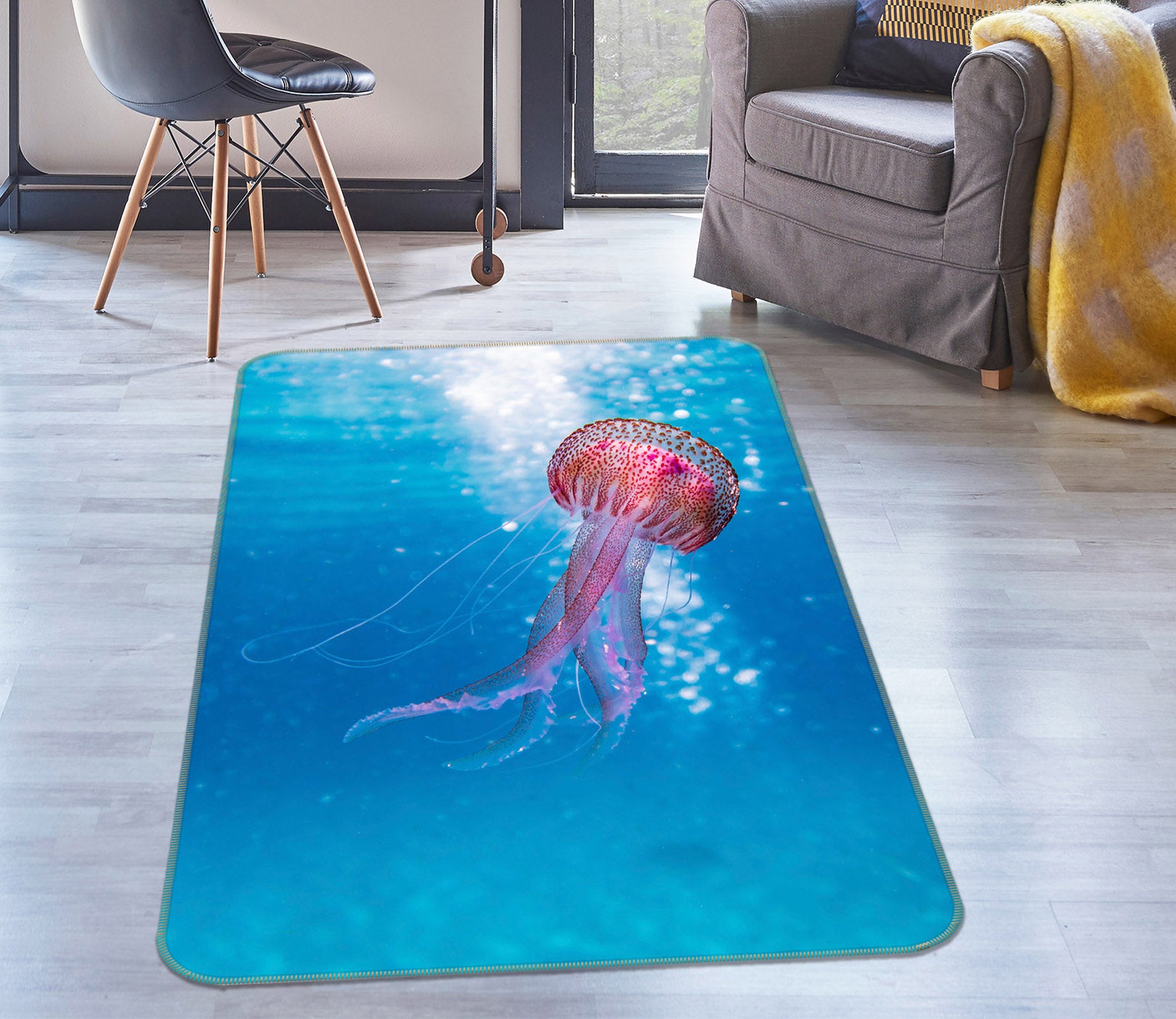 3D Red Jellyfish 151 Animal Non Slip Rug Mat