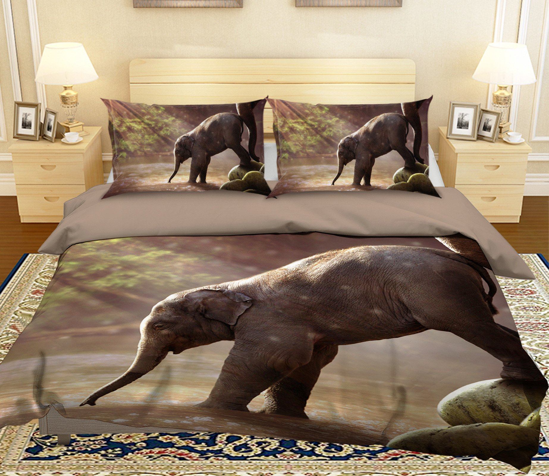 3D Baby Elephant 1935 Bed Pillowcases Quilt Quiet Covers AJ Creativity Home 