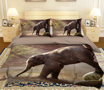 3D Baby Elephant 1935 Bed Pillowcases Quilt Quiet Covers AJ Creativity Home 