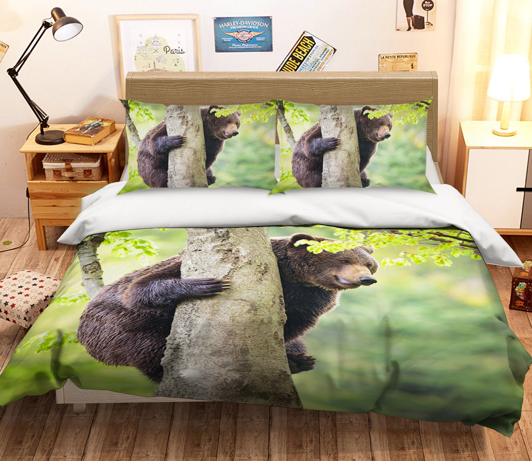 3D Black Bear Tree 110 Bed Pillowcases Quilt