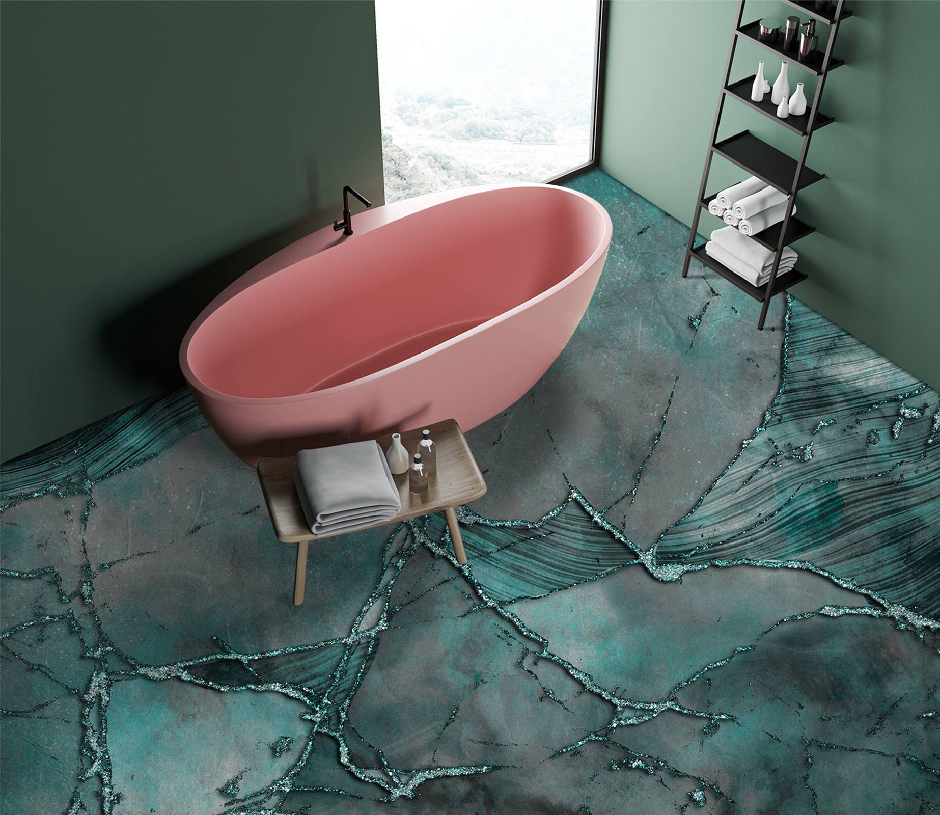 3D Green Pattern Crack 102143 Andrea Haase Floor Mural