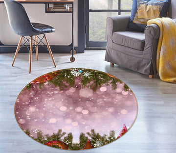 3D Branch Snowflake Light Shadow 54155 Christmas Round Non Slip Rug Mat Xmas