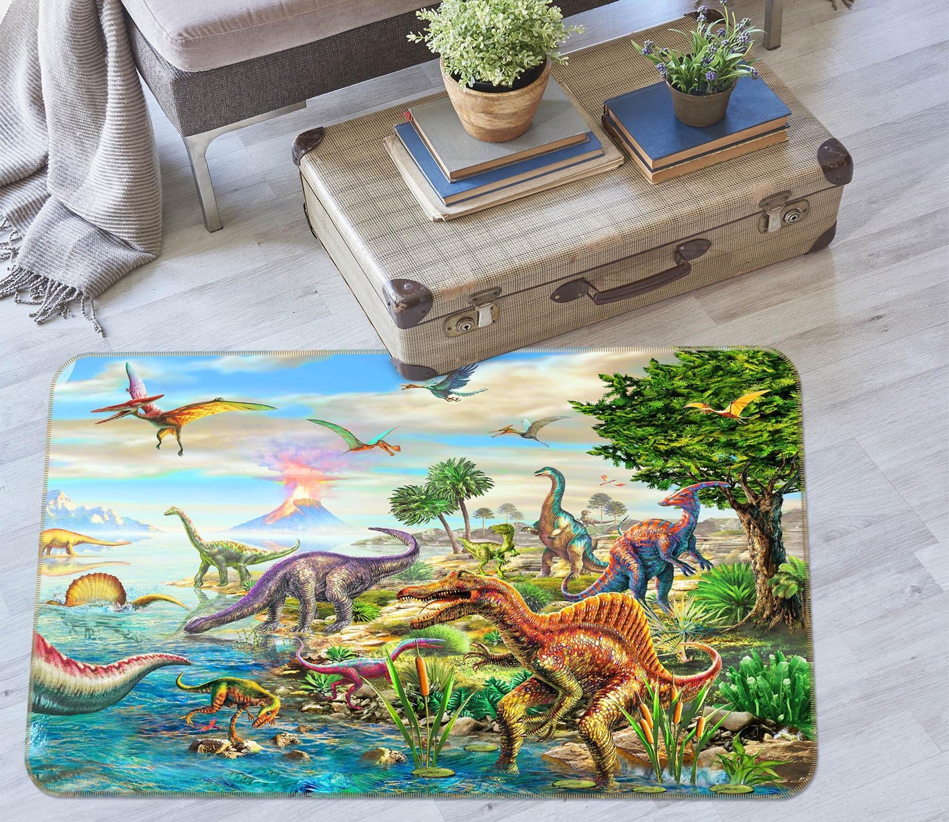 3D Dinosaur Lake 1069 Adrian Chesterman Rug Non Slip Rug Mat Mat AJ Creativity Home 
