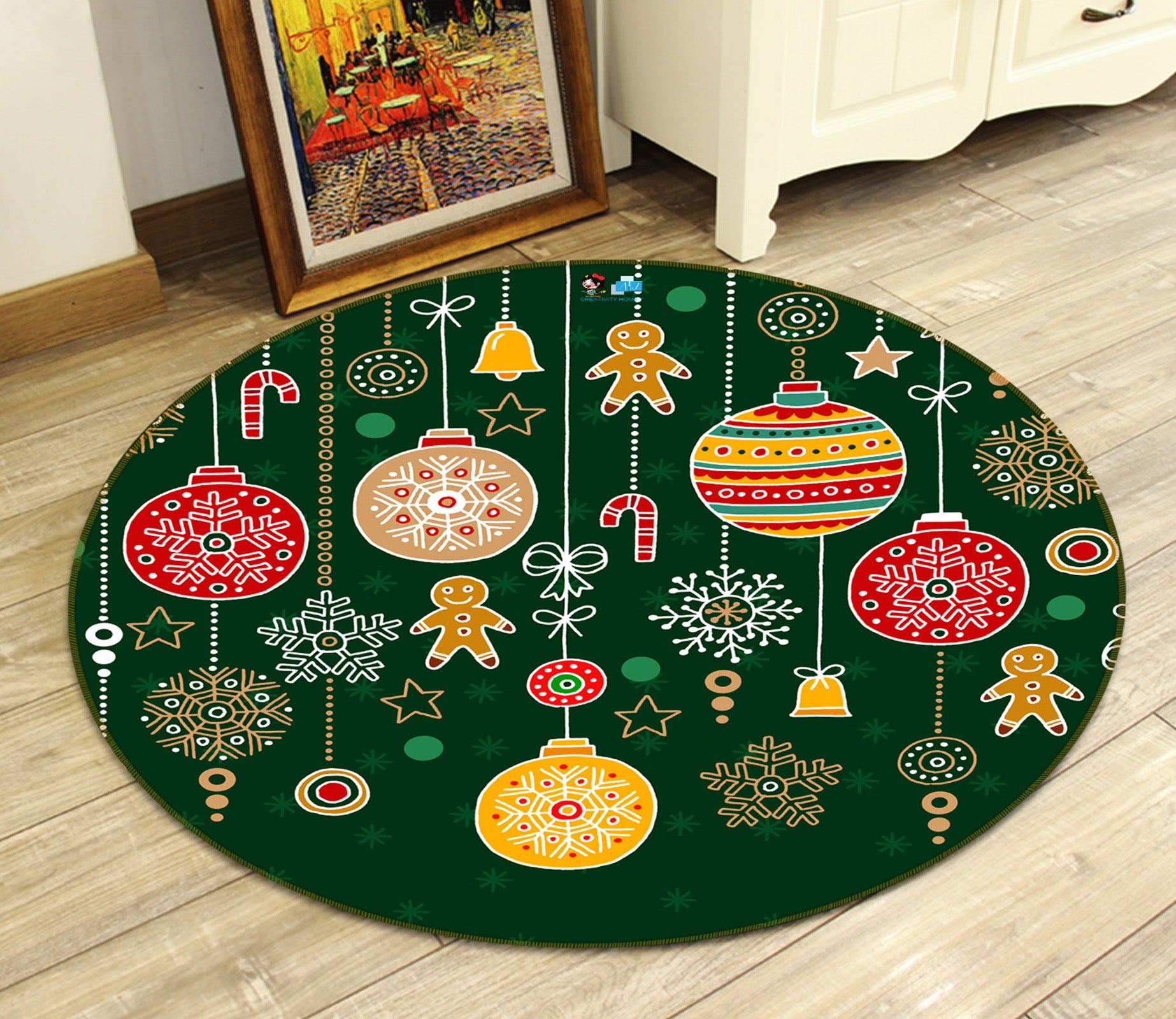 3D Christmas Colorful Balls 81128 Round Non Slip Rug Mat