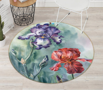 3D Purple Red Flowers 69192 Round Non Slip Rug Mat