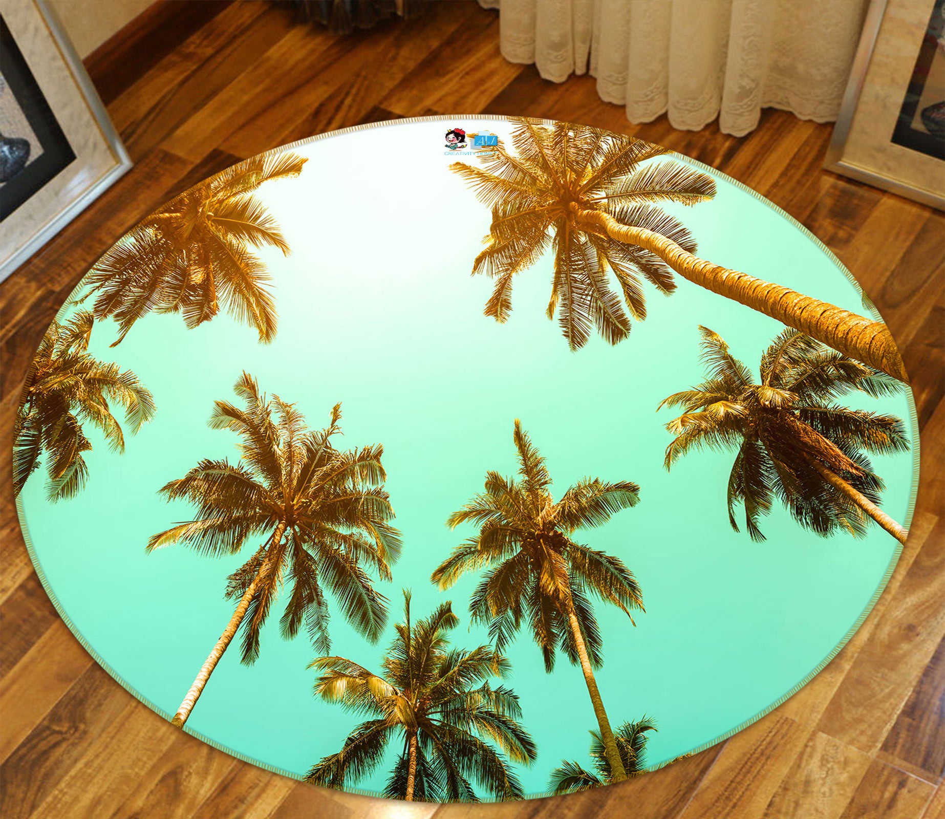 3D Coconut Tree 72192 Round Non Slip Rug Mat