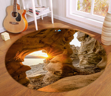 3D Stone Cave Sunlight 69200 Round Non Slip Rug Mat