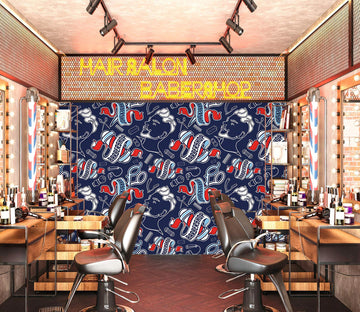 3D Men's Hairstyle Color Bar Scissors 115180 Barber Shop Wall Murals