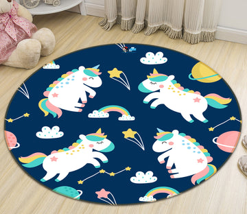 3D Black Background Unicorn Pattern 81125 Round Non Slip Rug Mat