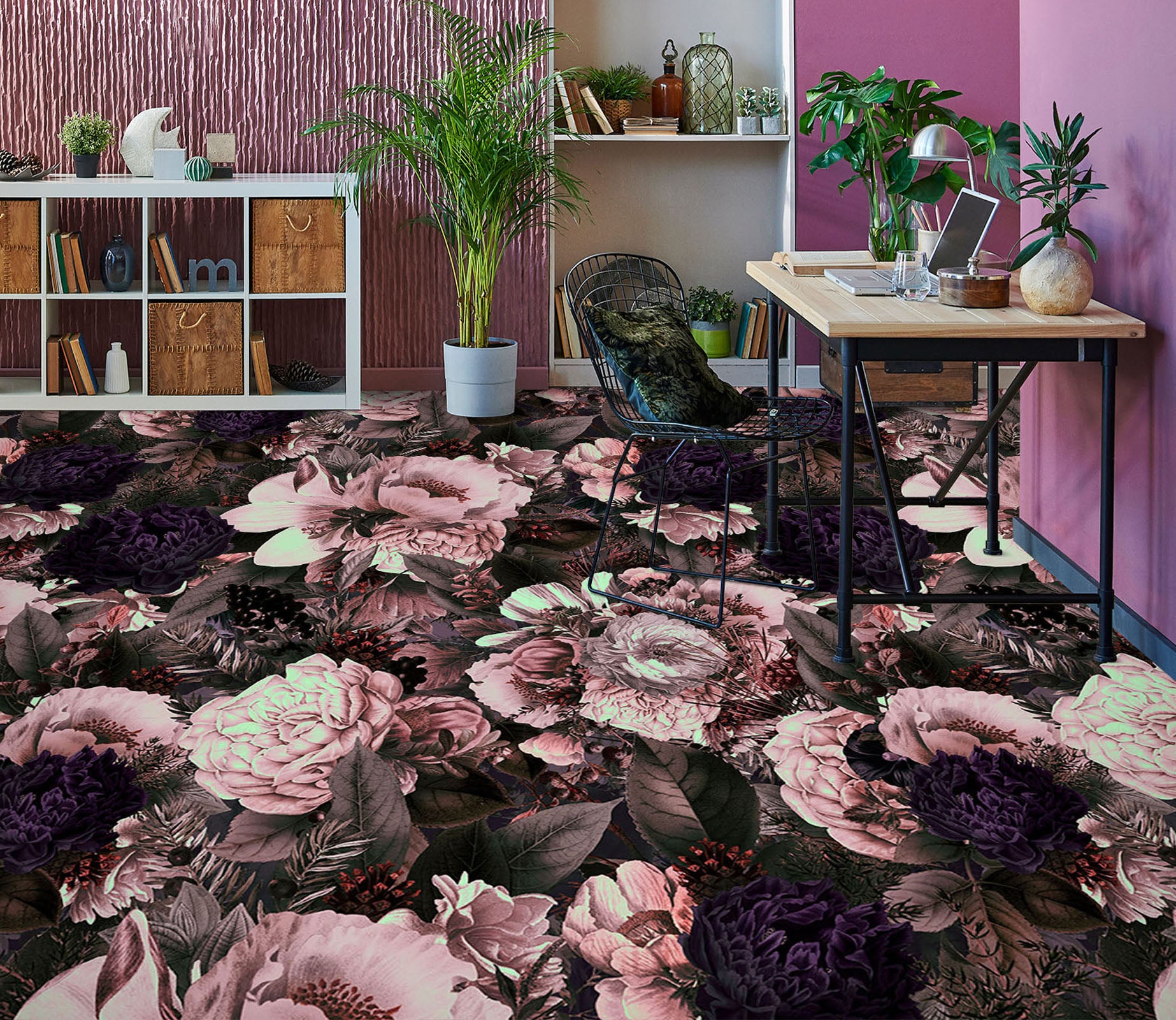 3D Dark Flower Pattern 10015 Uta Naumann Floor Mural