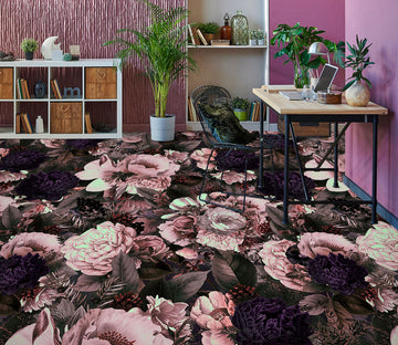 3D Dark Flower Pattern 10015 Uta Naumann Floor Mural