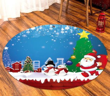 3D Snowman Santa 65221 Christmas Round Non Slip Rug Mat Xmas