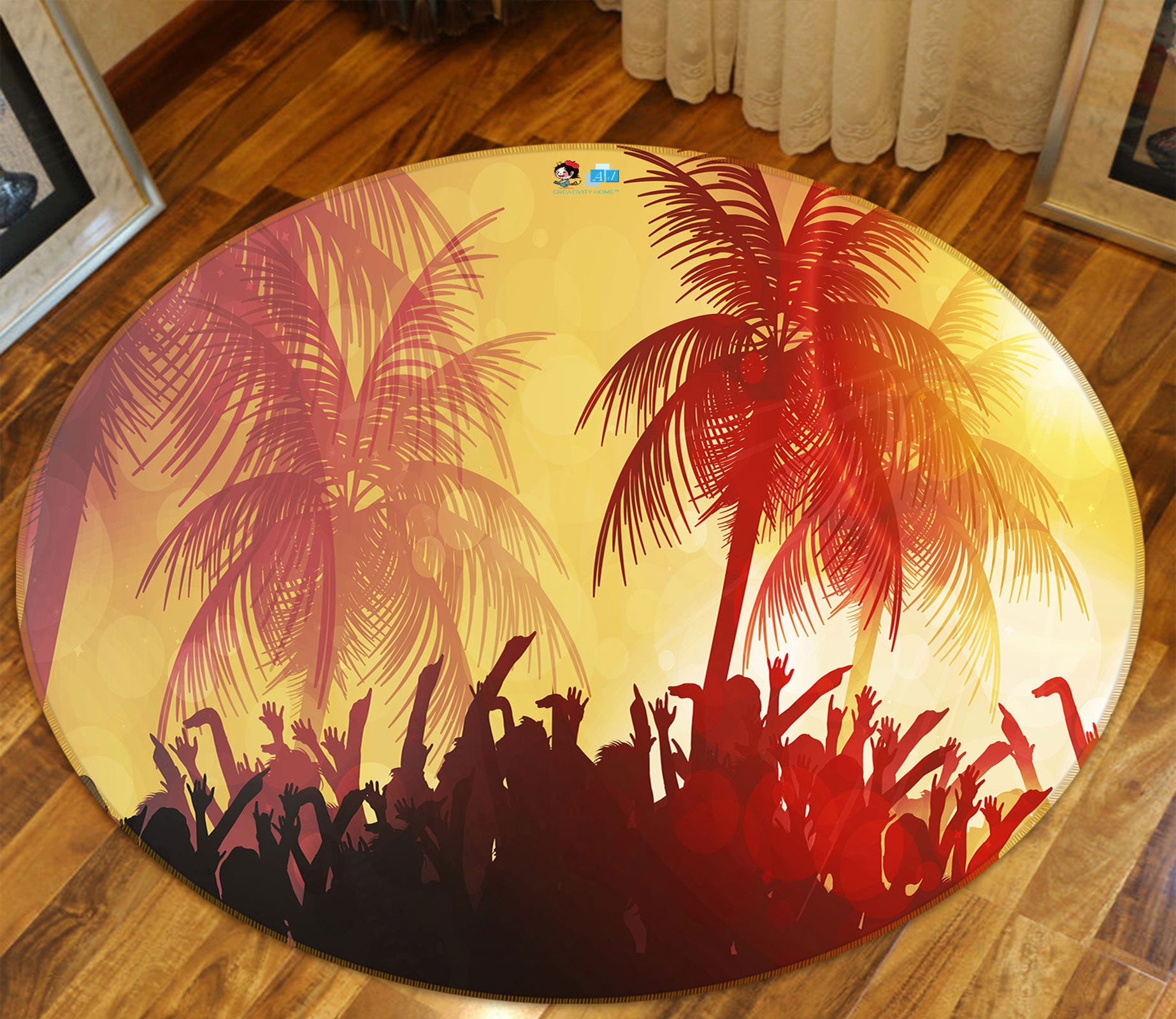 3D Red Coconut Tree 80234 Round Non Slip Rug Mat
