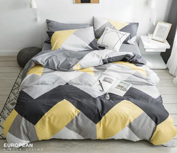 3D Gray-Yellow Curve 14040 Bed Pillowcases Quilt