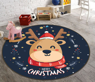 3D Cartoon Deer 81046 Round Non Slip Rug Mat