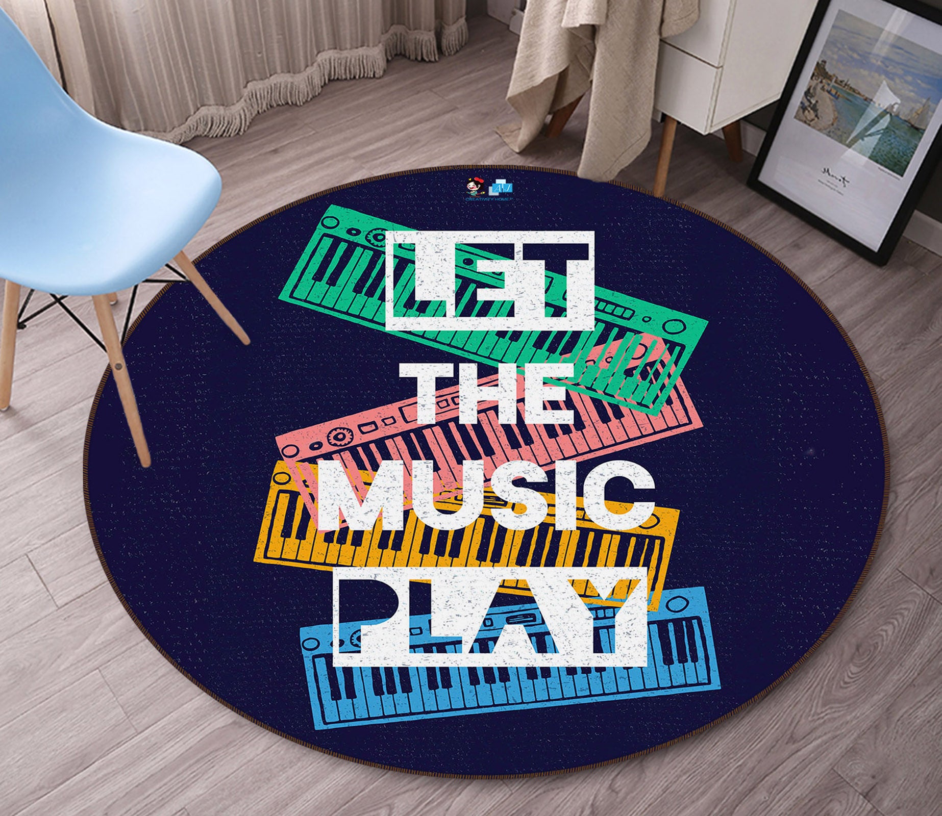 3D Colorful Piano Letters 75042 Round Non Slip Rug Mat