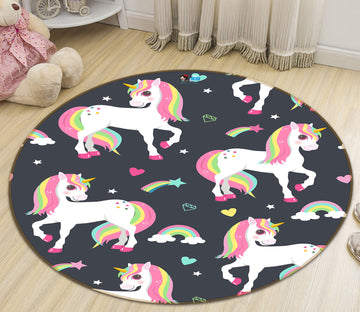 3D Color Unicorn Pattern 81111 Round Non Slip Rug Mat