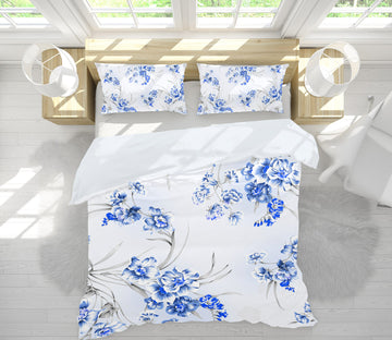 3D Blue Flowers 13094 Bed Pillowcases Quilt
