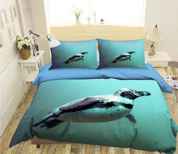 3D Swimming Penguin 1983 Bed Pillowcases Quilt Quiet Covers AJ Creativity Home 