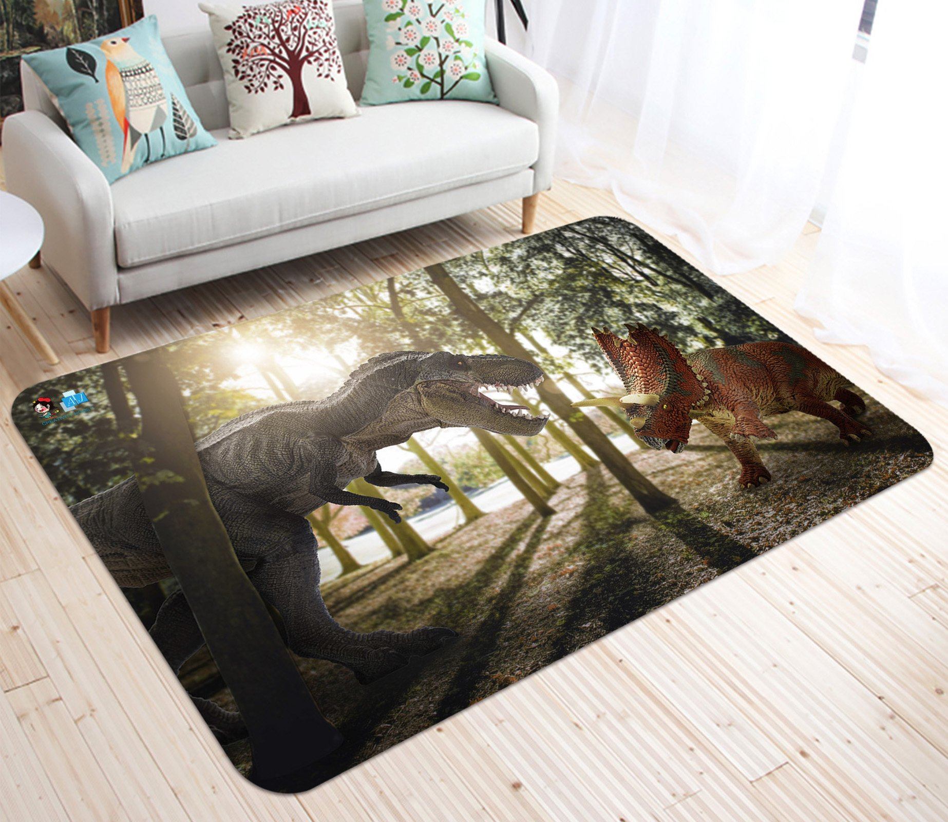 3D Woods Battle Dinosaur 57 Non Slip Rug Mat Mat AJ Creativity Home 