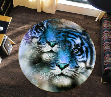 3D Blue Tiger 37224 Animal Round Non Slip Rug Mat
