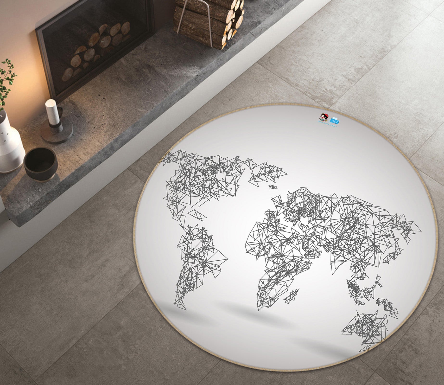 3D Gray Map 72115 Round Non Slip Rug Mat
