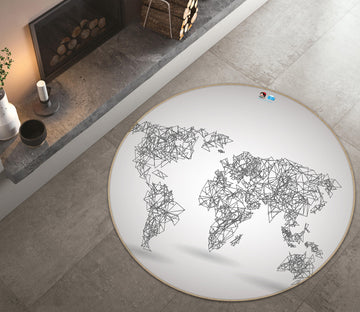 3D Gray Map 72115 Round Non Slip Rug Mat