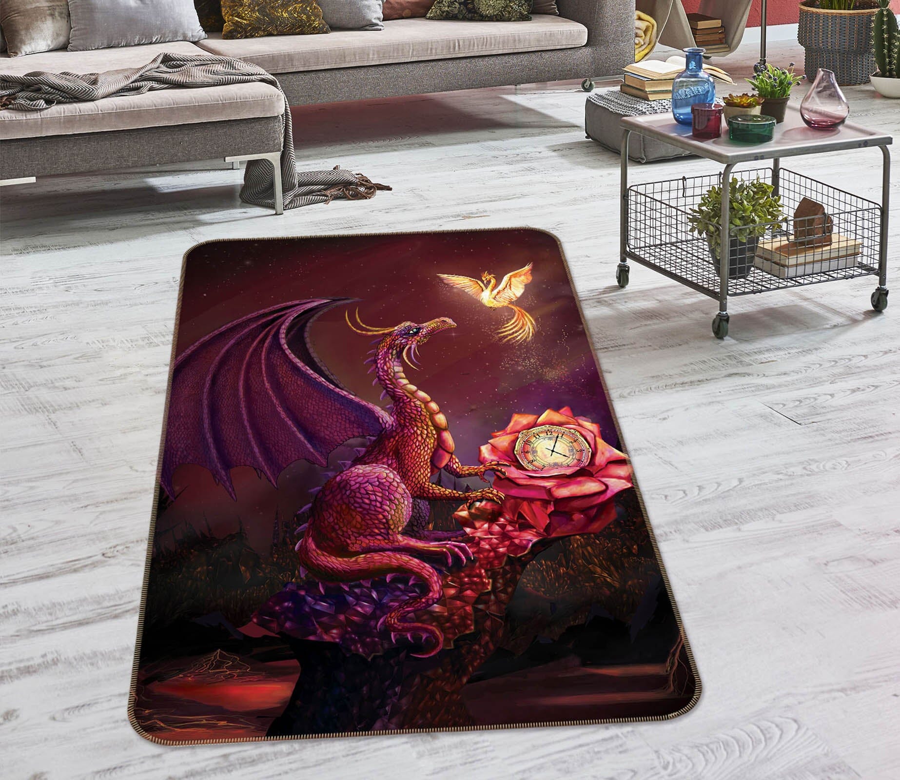 3D Butterfly Dragon 3037 Rose Catherine Khan Rug Non Slip Rug Mat Mat AJ Creativity Home 