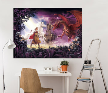 3D White Unicorn Red Dragon Castle 8037 Ciruelo Wall Sticker