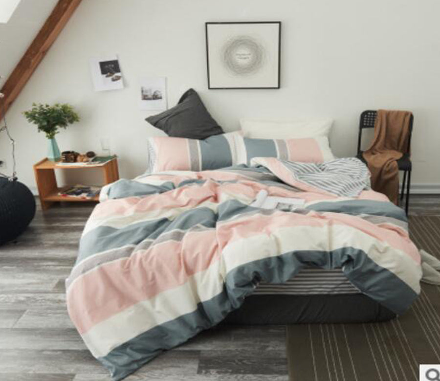 3D Gray Pink Stripes 20330 Bed Pillowcases Quilt