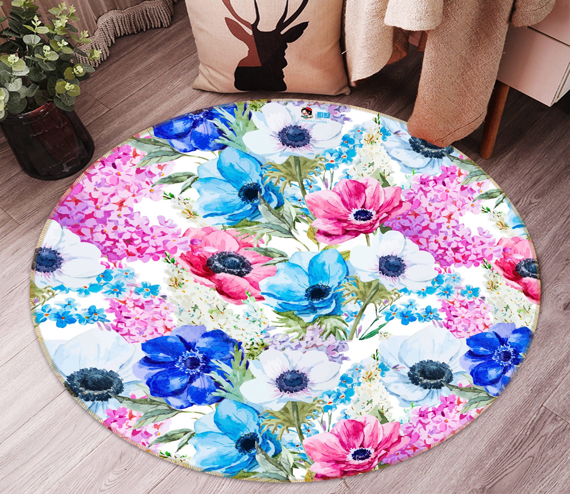 3D Flower Bush 81260 Round Non Slip Rug Mat