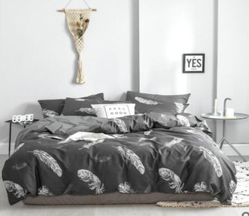 3D Dark Gray Bottom Feathers 15022 Bed Pillowcases Quilt